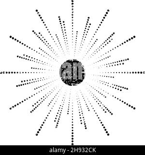 Abstraktes Grunge Radialgeschwindigkeit gepunktete Linien in Kreisform. Explosionshintergrund. Feuerwerk. Sunburst. Sternstrahlen. Design-Element für grungigen Effekt Stock Vektor