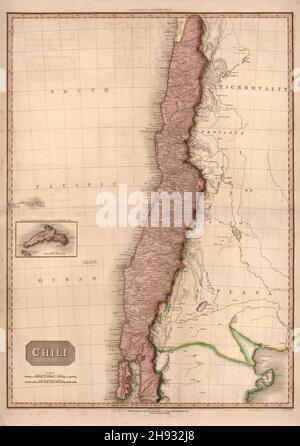 Karte von Chile in Südamerika aus dem 19. Jahrhundert, ca. 1818 Stockfoto