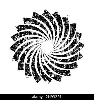 Schwarze Grunge-Vektorform in Spiralform. Distress körnige städtische Textur von Flecken, Tinte, Punkten, Streifen, Kratzern. Retro-Grunge-Muster. Designelement Stock Vektor