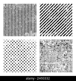 Set aus schwarzen Grunge-Streifen und Quadraten. Distress Textur von Flecken, Flecken, Tinte, Punkten, Kratzern. Design-Element für Muster, grungy-Effekt, Vorlage Stock Vektor