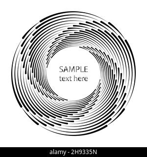 Schwarze konzentrische Geschwindigkeitslinien in Spiralform. Segmentierter Kreis. Trendiges Design-Element für Rahmen, rundes Technologie-Logo, Schild, Symbol, Web, Ausdrucke Stock Vektor