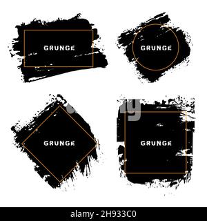 Satz Grunge-Banner. Distress-Textur mit goldenem Rahmen. Trendiges Design-Element für Bordüren, Banner, Poster, Abzeichen, Etiketten, Embleme Stock Vektor