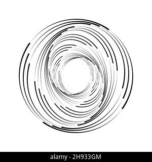 Schwarze abstrakte kurvige Linien in Spiralform. Trendiges Design-Element für Rahmen, rundes Technologie-Logo, Schild, Symbol, Web, Drucke, Poster, Vorlagen Stock Vektor