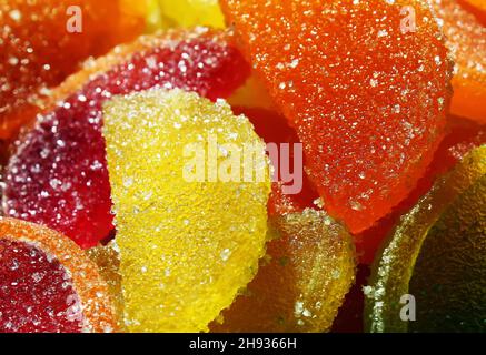 Bunte helle Fruchtgelee Süßigkeiten aus nächster Nähe Stockfoto