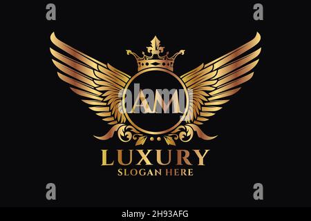Luxus Royal Flügel Buchstaben AM Wappen Gold Farbe Logo Vektor, Victory Logo, Wappen Logo, Flügel Logo, Vektor-Logo . Stock Vektor