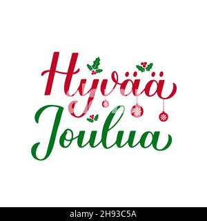 Hyvaa Joulua Kalligraphie Handschriftzug. Frohe Weihnachten Typografie Poster in finnischer Sprache. Einfache Bearbeitung von Vektorvorlagen für Grußkarten, Banner, Flyer, Stock Vektor
