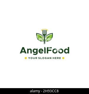 Minimalistisches AngelFood Gabel Gemüse Logo Design Stock Vektor