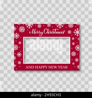 Fröhliche Weihnachten Fotokabine Rahmen auf transparentem Hintergrund. Feiertage Party Fotopapier Requisiten. Vektorvorlage. Stock Vektor