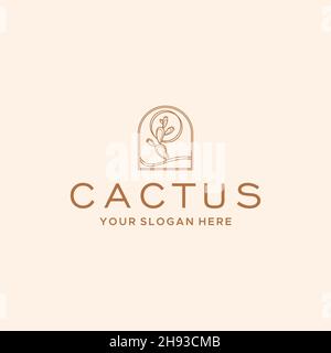 Minimalistische Kunst Linie KAKTUS Pflanzen Logo-Design Stock Vektor