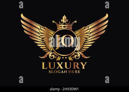 Luxus Royal Flügel Buchstaben JO Wappen Gold Farbe Logo Vektor, Victory Logo, Wappen Logo, Flügel Logo, Vektor-Logo . Stock Vektor
