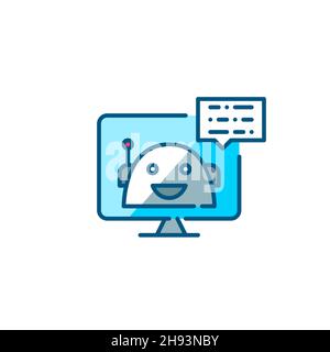 Persönlicher virtueller Assistent in einem Smartphone. Künstliche Intelligenz niedlichen Roboter Beantwortung in einem Chat. Pixel perfekt, editierbare Kontur farbenfrohes Symbol Stock Vektor