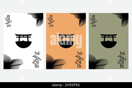 Japanischer abstrakter Hintergrund. Abstrakte Potrait-Vorlage mit handgezeichneter Wellenform im Vintage-Stil. asien-Ikone und Symbol Stock Vektor