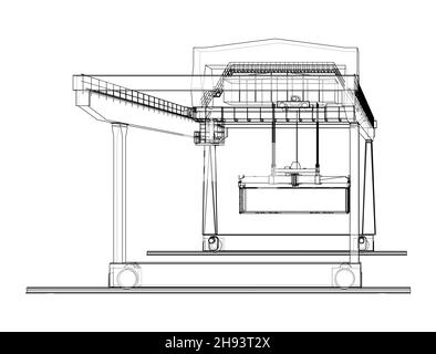 Umriss des Portalbehälters auf der Schiene Stockfoto