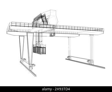 Umriss des Portalbehälters auf der Schiene Stockfoto