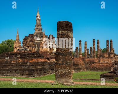 Tempelruine, Wat Mahathat, Sukhothai, Mueang Kao, Provinz Sukhothai, Thailand, Asien Stockfoto