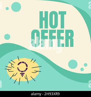 Text zeigt Inspiration heißes Angebot. Wort geschrieben auf Produkt oder Programm, das zu reduzierten Preisen angeboten wird oder Preise Light Bulb Drawing mit Multiple Stockfoto