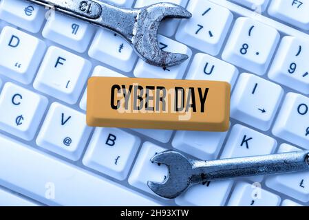 Konzeptdarstellung Cyber Day. Geschäftsübersicht Marketing-Begriff für den Montag nach dem Thanksgiving in den USA Typing Game Program Codes, Programming Stockfoto