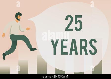 Textschild zeigt 25 Jahre an. Wort geschrieben auf Erinnerung oder zu Ehren besonderen Tag für sein 25 Jahre in der Existenz Debugging Programming Codes, läuft Stockfoto