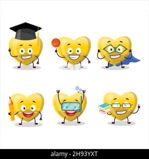 Schüler der gelben Liebe gummy Süßigkeiten Cartoon-Figur mit verschiedenen Ausdrücken. Vektorgrafik Stock Vektor