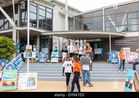 New South Wales council Elections , Wahlzentrum für Northern Beaches Council pittwater ward am 4th. Dezember 21, als die Wähler ihre Stimmen abgegeben haben,Sydney Stockfoto