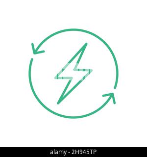 Symbol für die Linie für erneuerbare Energien. Blitzschlag in Kreispfeilen. Nachhaltige Energieressourcen. Recyceln Sie elektrische Energie. Saubere Energiezirkulation.Vektor Stock Vektor