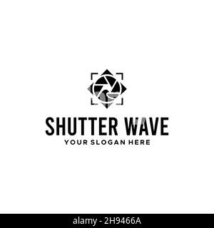 Minimalistisches DESIGN MIT WELLENOBJEKTIV UND SHUTTER-Logo Stock Vektor