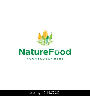 Minimalistisches Naturefood Gabel Gemüse Logo Design Stock Vektor