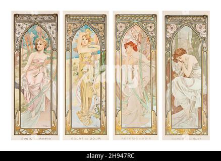 Alphonse Mucha, Le quattro stagioni (vier Jahreszeiten). 1899. Frühling, Sommer, Herbst, Winter Stockfoto