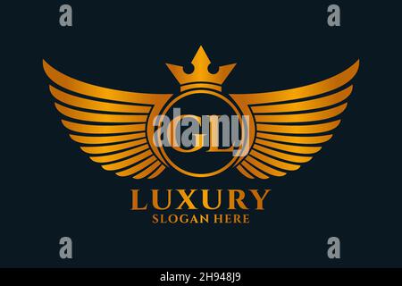 Luxus Royal Flügel Buchstabe GL Wappen Gold Farbe Logo Vektor, Victory Logo, Wappen Logo, Flügel Logo, Vektor-Logo . Stock Vektor