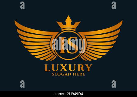 Luxus Royal Flügel Brief IST Wappen Gold Farbe Logo Vektor, Victory Logo, Wappen Logo, Flügel Logo, Vektor-Logo . Stock Vektor