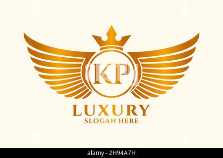 Luxus Royal Flügel Buchstabe KP Wappen Gold Farbe Logo Vektor, Victory Logo, Wappen Logo, Flügel Logo, Vektor-Logo . Stock Vektor