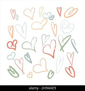 Vektor-Doodle Herzen handgezeichnetes Set. Talk Clouds skizzieren Illustration. Stock Vektor