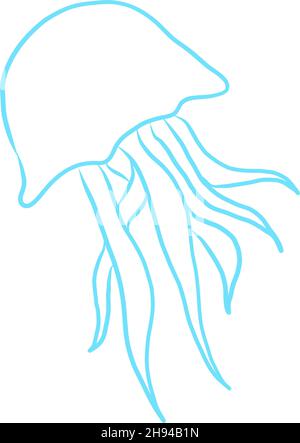 Silhouette der blauen Qualle Doodle. Figur rosa Oktopus Linie Vektor Illustration Clip Art Stock Vektor