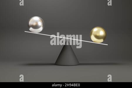 Abstrakte weiße Wägeklaen mit abstrakten geometrischen Objekten 3D Darstellung rendern Stockfoto