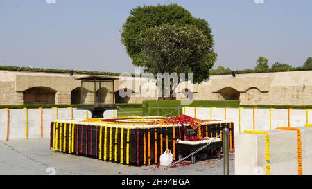 gandhis Gedenkstein in rajghat, delhi, indien Stockfoto