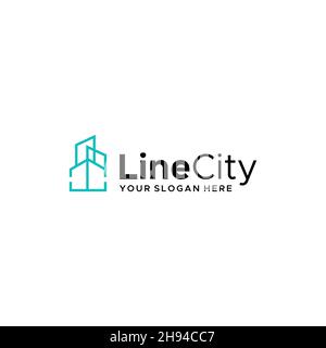 Flat LineCity Gebäude Wohnung Logo Design Stock Vektor