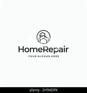 Minimalistisches HomeRepair Gebäude Hammer Logo Design Stock Vektor