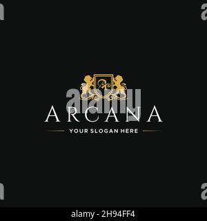 Flaches Buchstabenzeichen Initial Ein ARCANA Löwe Logo Design Stock Vektor