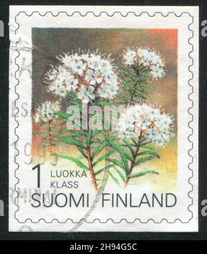 FINNLAND - UM 1993: Briefmarke gedruckt von Finnland, zeigt Wilden Rosmarin, um 1993 Stockfoto