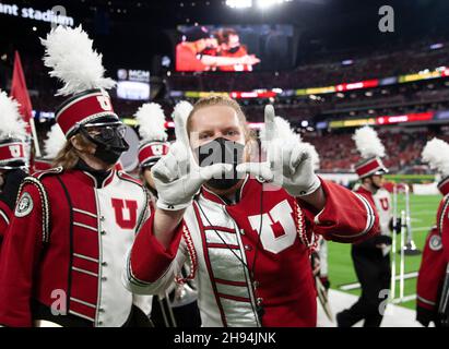 Allegiant Stadium. 03rd Dez 2021. NV U.S.A. Utah Band während des NCAA Pac 12 Fußballmeisterschaftsspiels zwischen Oregon Ducks und den Utah Utes. Utah gewann 38-10 im Allegiant Stadium. Thurman James/CSM/Alamy Live News Stockfoto