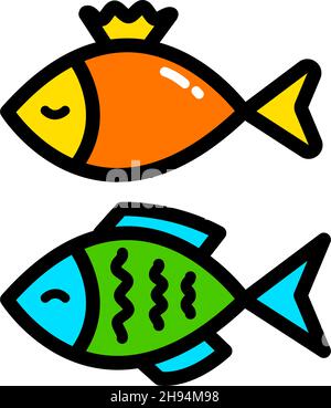 Satz einfacher Fischsymbole. Vektorgrafik in flacher Form. Isoliert auf weißem Hintergrund. Stock Vektor