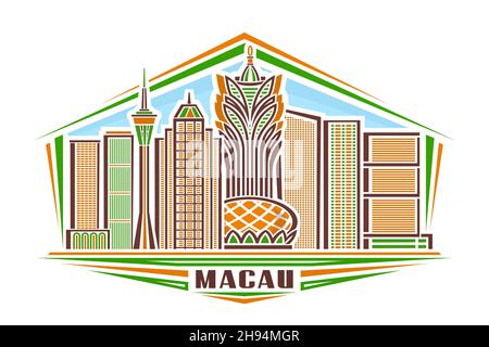 Vektor-Illustration von Macau, horizontales Logo mit linearem Design berühmte macau-Stadtlandschaft am Tag Himmel Hintergrund, asiatische Urban Line Art-Konzept mit Deko Stock Vektor