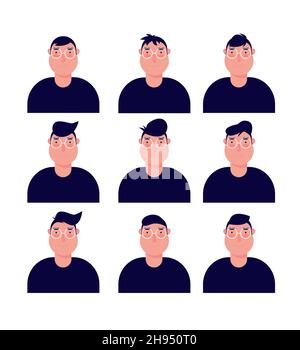Satz von männlichen Gesichtsemotionen. Bärtiger Mann Emoji-Charakter mit verschiedenen Ausdrücken. Vektor-Illustration im Cartoon-Stil eps Stock Vektor
