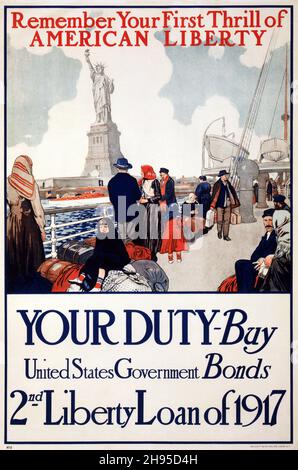 Freiheitsstatue 1917 Poster. Ihre Duty-Buy-Anleihen der US-Regierung. Liberty-Darlehen von 1917. Stockfoto