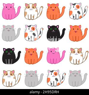 Nahtloses Muster mit lustigen Zeichentrickkatzen. Niedliche Illustration in Cartoon flachen Stil. Print für Textil, Geschenkpapier, Kinderkleidung, Kinderzimmer, Design Stock Vektor