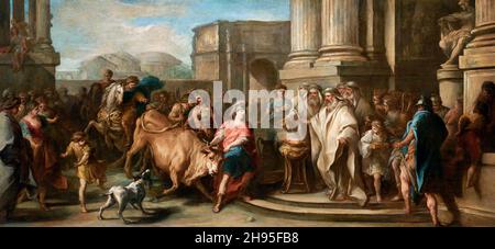 Theseus Taming the Bull of Marathon von dem französischen Maler Charles-André Van Loo (1705-1765), Öl auf Leinwand, c.. 1730 Stockfoto