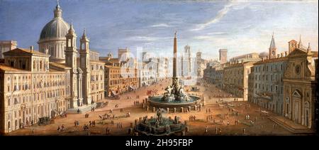 Blick auf die Piazza Navona, Rom des flämischen Malers Hendrik Frans van Lint (1684-1763), Öl auf Leinwand, c.. 1730 Stockfoto