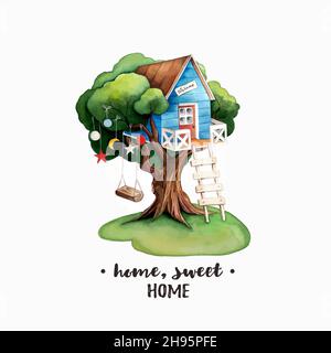 Home, Sweet Home Vektorgrafik. Baumhaus Stock Vektor