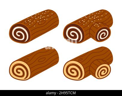 Yule Log oder Buche de Noel, traditionelle Weihnachtskuchen. Cartoon-Zeichnung, Vektor Clip Art Illustration. Stock Vektor