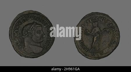 Follis (Münze) Mit Kaiser Diokletian, 298-299. Geprägt in Karthago (im modernen Tunesien.). Stockfoto